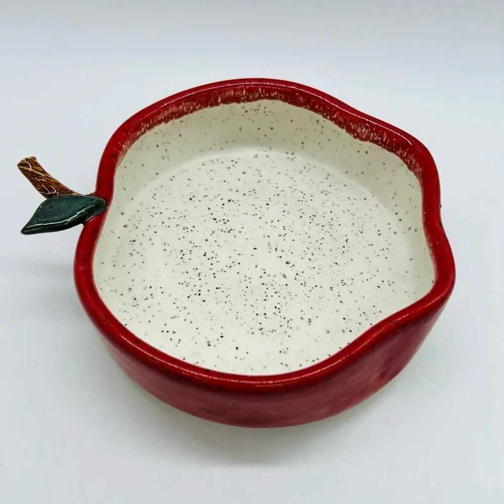 Red Apple-Shaped Ceramic Bowl Pottery 6” X 2” NWOT